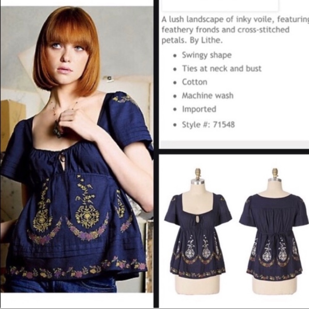 Anthropologie peasant embroidery top